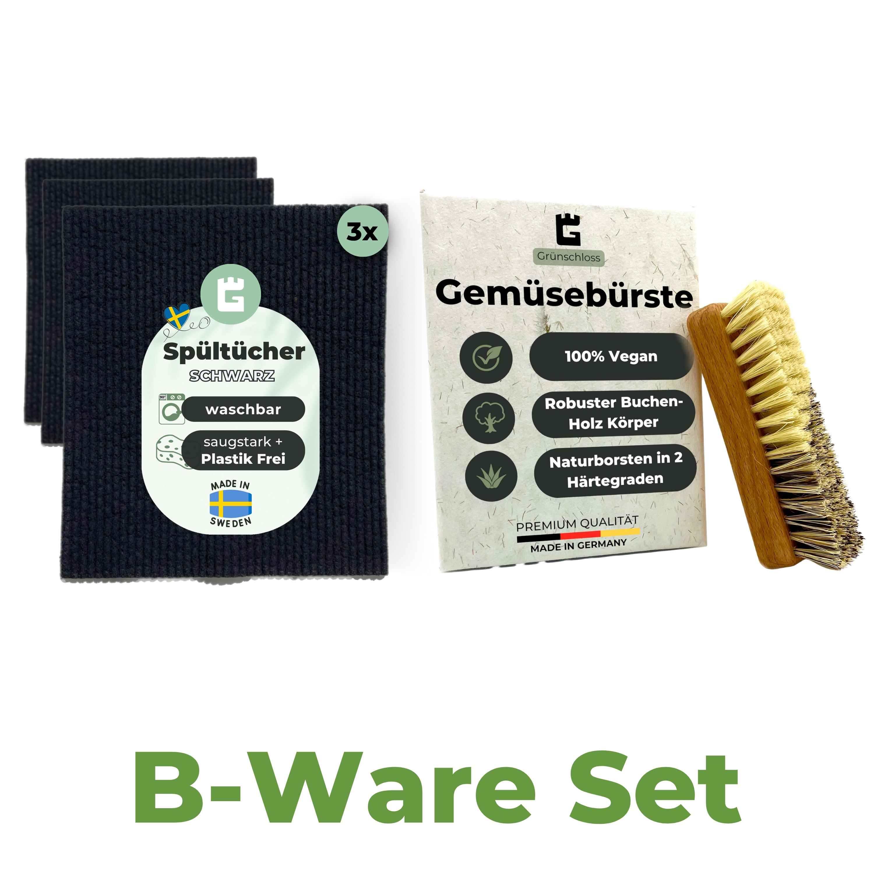 B-Ware Bundle Spültücher Schwarz & Gemüsebürste
