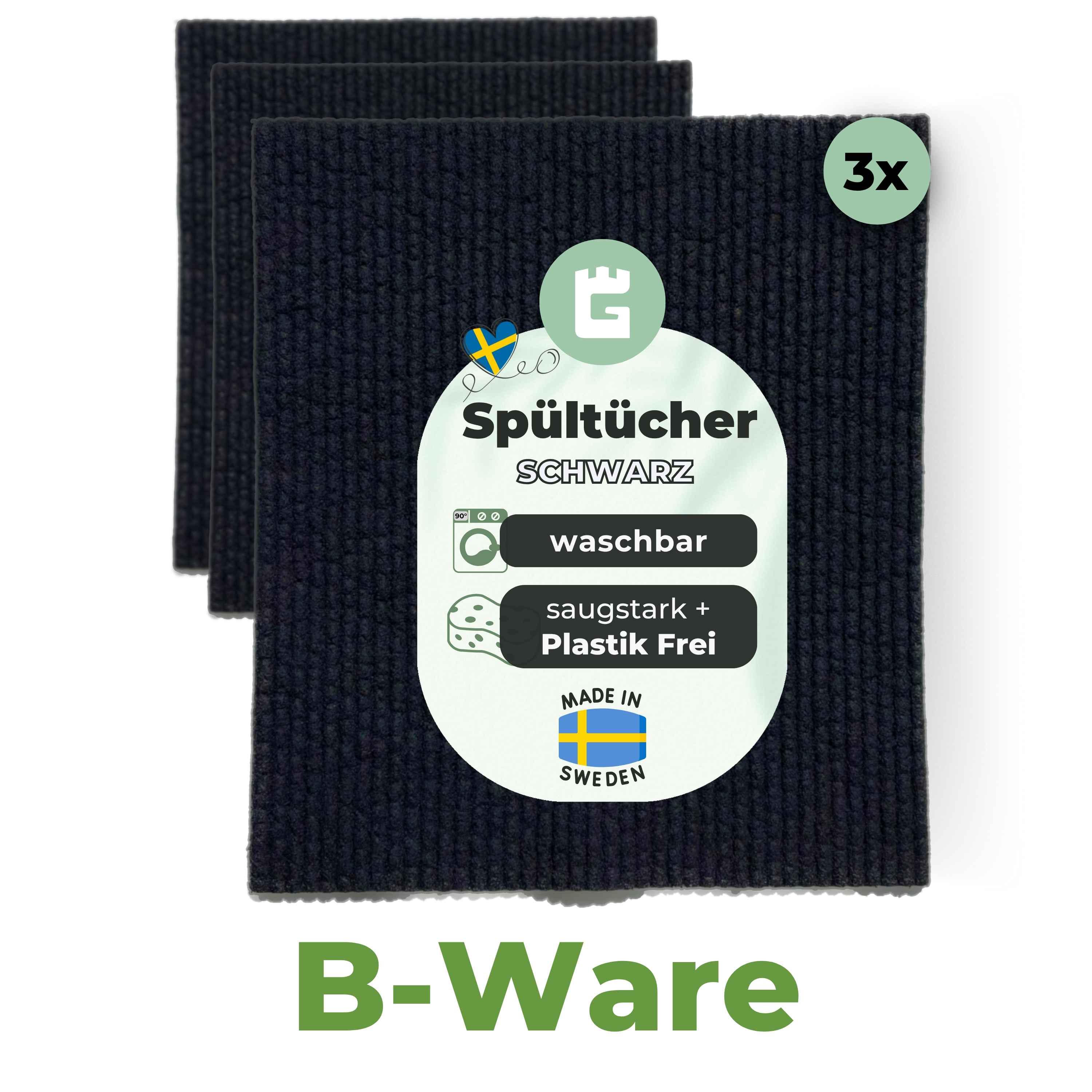 B-Ware 3x Spültücher Schwarz waschbar (3 Stück)