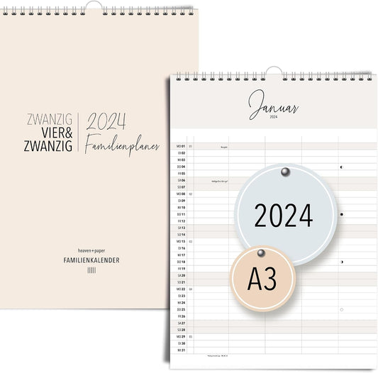 Familienplaner 2024 5 Spalten A3 - XXL Familienkalender 5 Spalten (Skandinavisch)