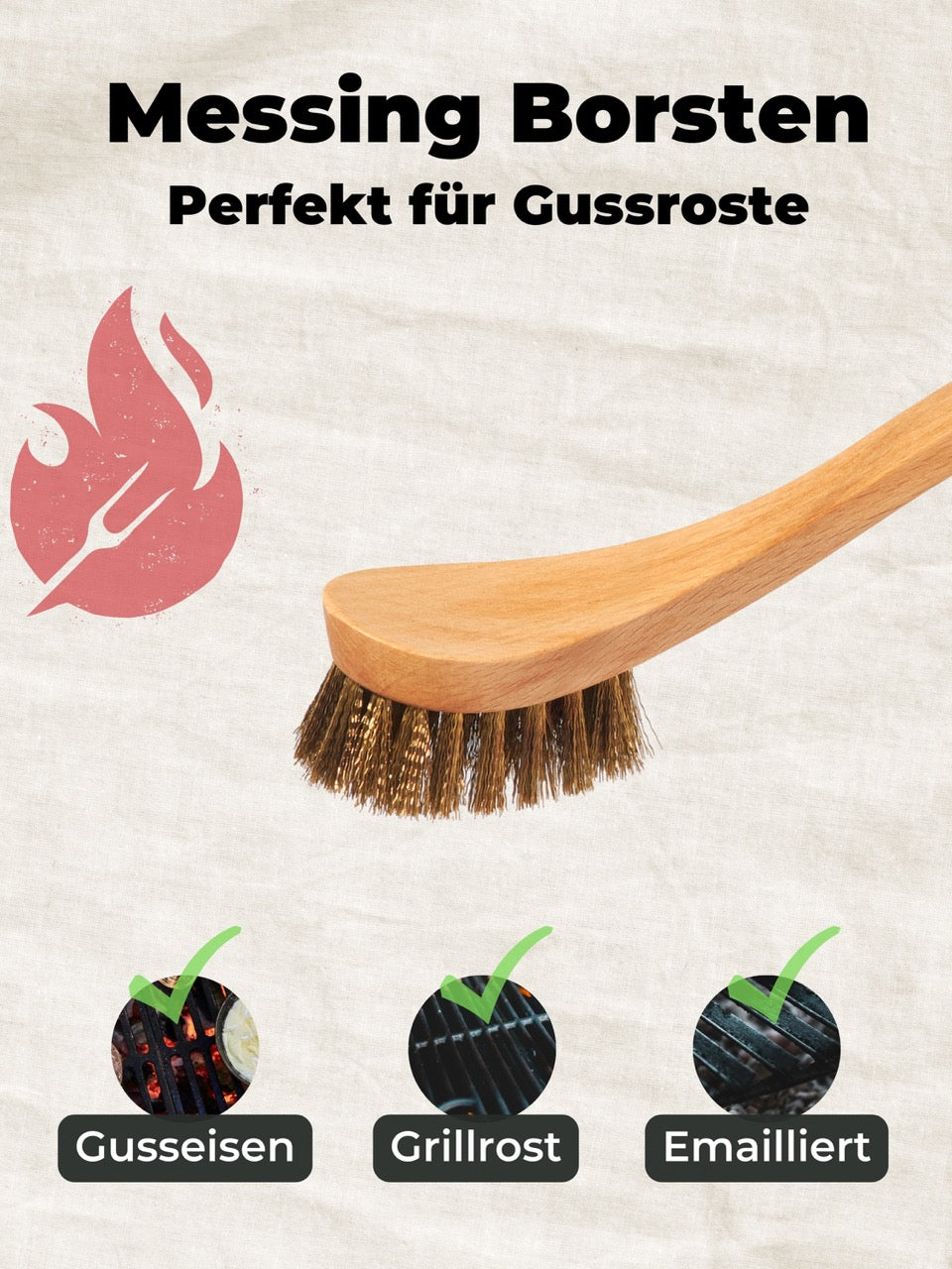 Bundle Messing Grillbürste & Spüllappen Schwarz & Schneidebrett (BBQ Comfort)