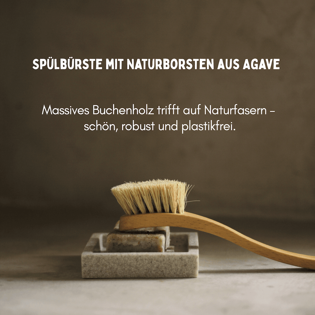 8x Spüllappen Schwarz & Spülbürste Agave Naturborsten (Spar-Set)
