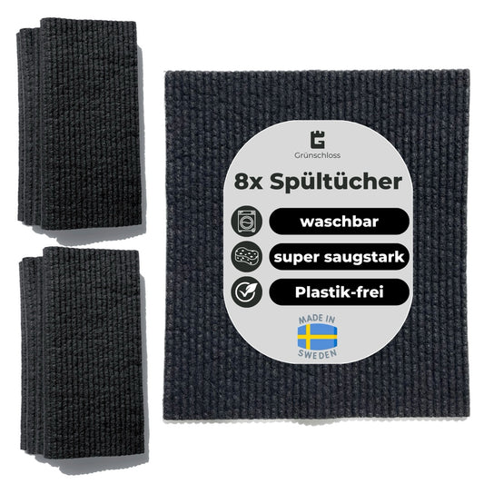 8x Spültücher Schwarz Baumwolle waschbar Spar Set