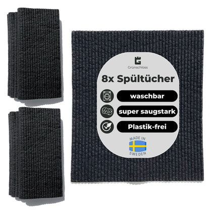 8x Spültücher Schwarz Baumwolle waschbar Spar Set