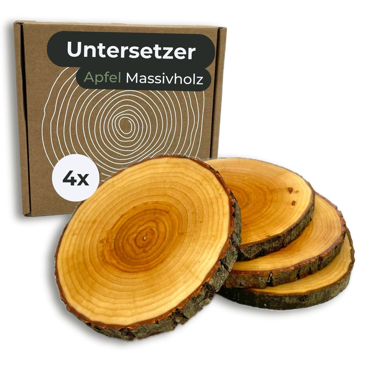 4x Untersetzer Gläser Holz aus wunderschönem Apfel Massivholz
