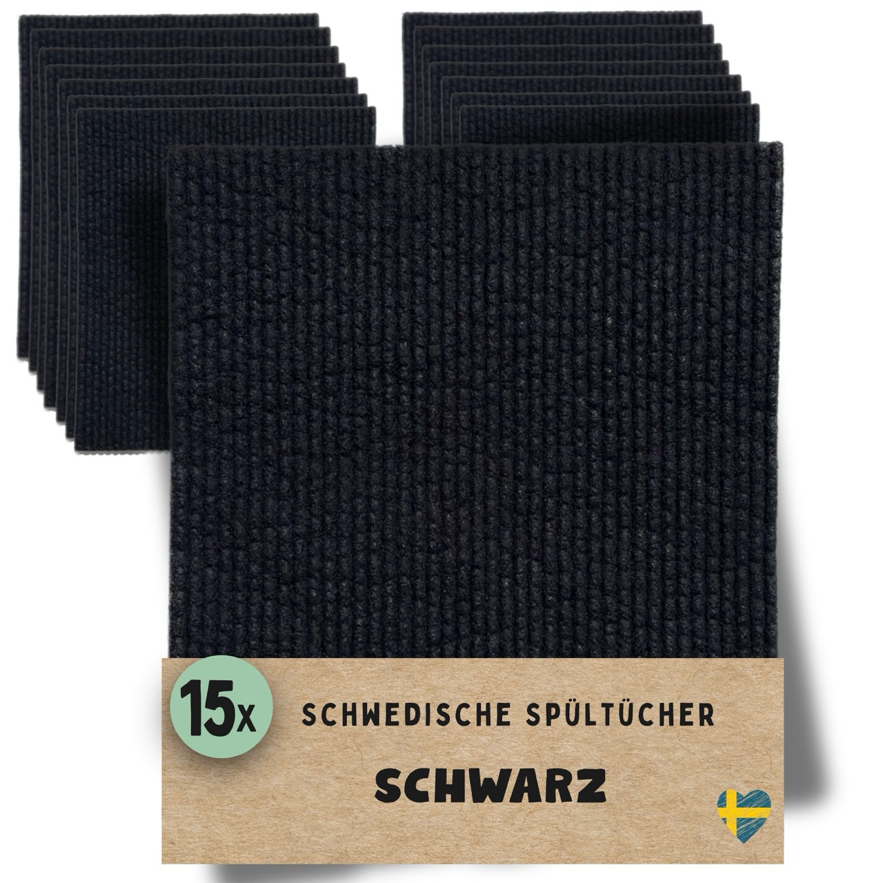 15 schwarze schwedische Spültücher im Set mit Struktur für Küchenreinigung