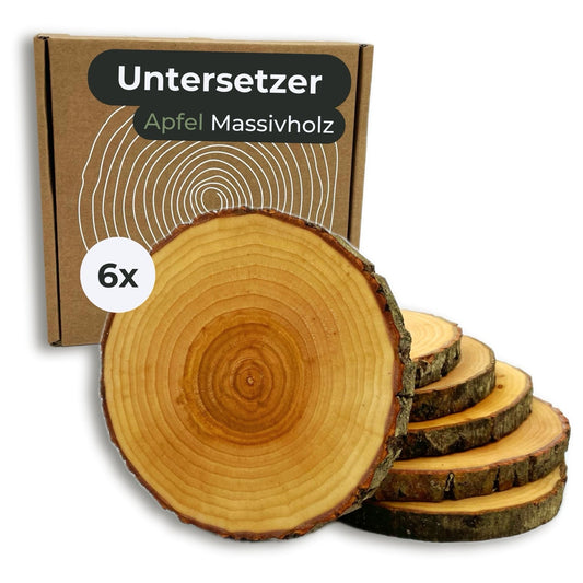6x Untersetzer Gläser Holz Apfel Massivholz