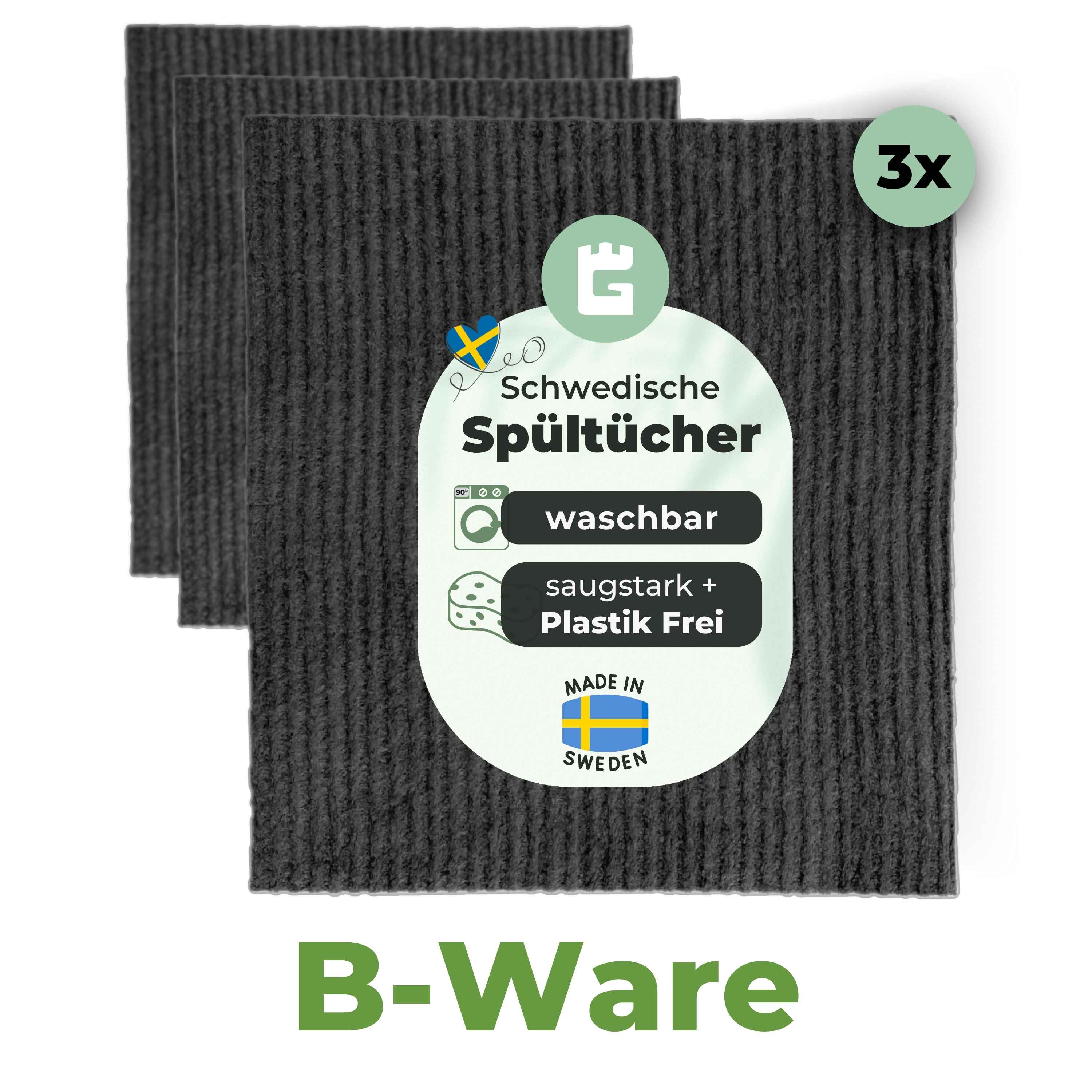 B-Ware 3x Spültücher Grau Anthrazit waschbar (3 Stück)