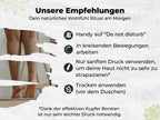 Beinrückseite mit Text zu natürlichen Wellness-Empfehlungen und Anwendungstipps für Trockenbürsten