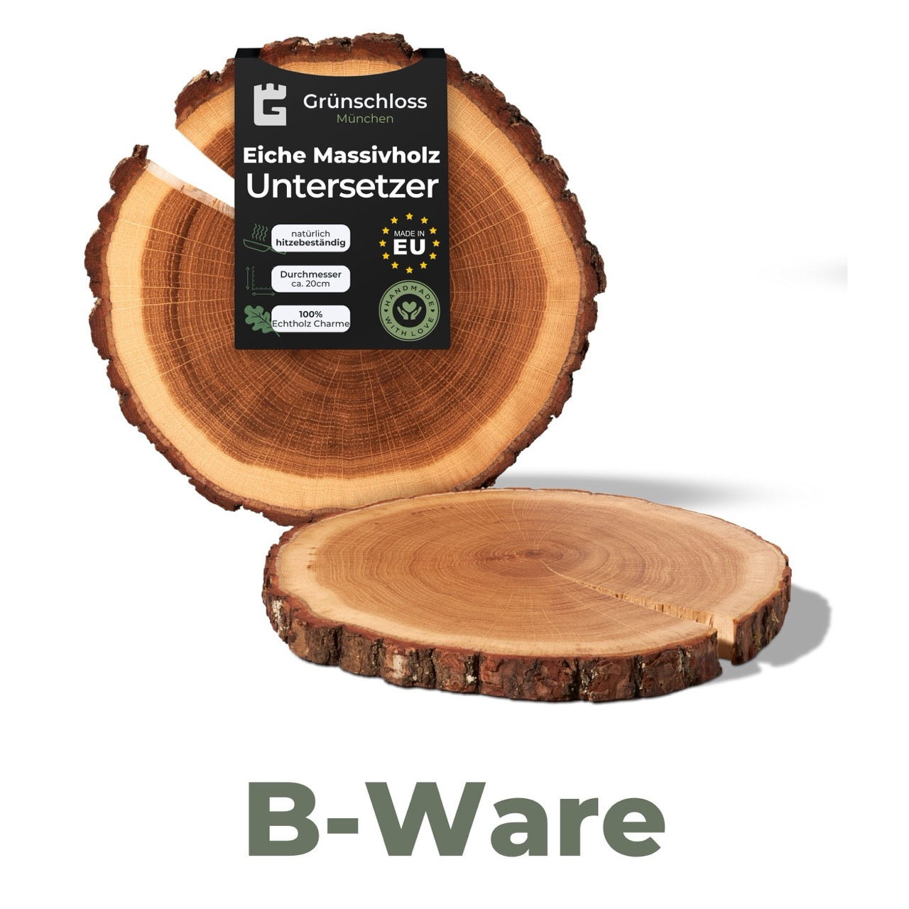 B-Ware 2x Untersetzer Töpfe 20cm aus massiver Eiche - Grünschloss