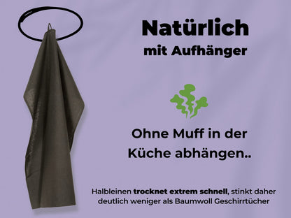 2x Halbleinen Geschirrtücher Anthrazit & 3x Spüllappen Grau (Dark-Grey)