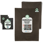 2x Halbleinen Geschirrtücher Anthrazit & 3x Spüllappen Grau (Dark-Grey)