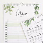 Paarplaner Eukalyptus - 3 Spalten Familienkalender Wandkalender 2024 - Grünschloss