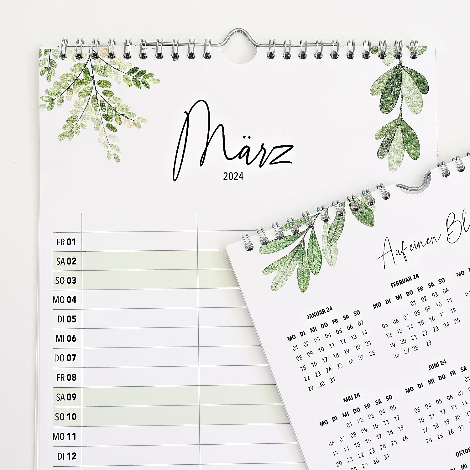 Paarplaner Eukalyptus - 3 Spalten Familienkalender Wandkalender 2024 - Grünschloss