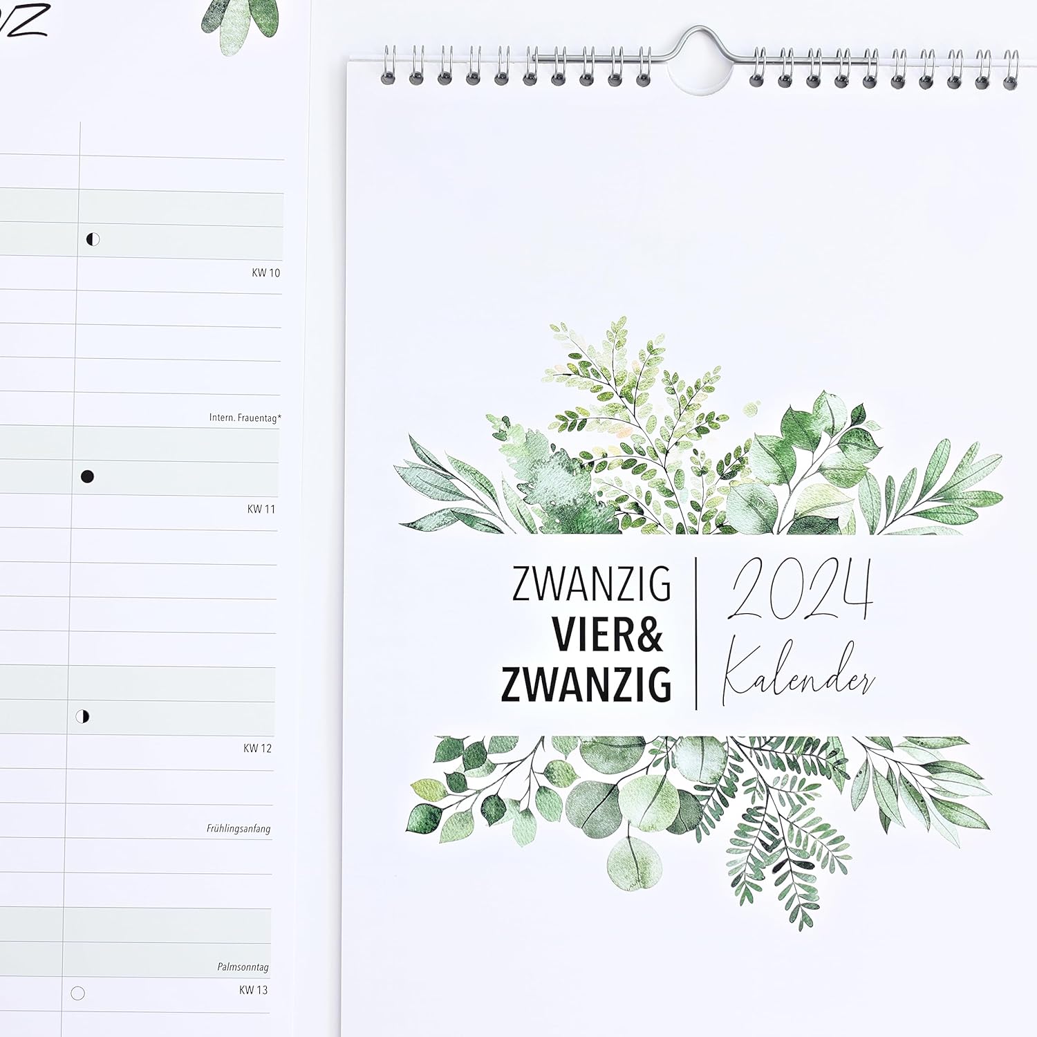 Paarplaner Eukalyptus - 3 Spalten Familienkalender Wandkalender 2024 - Grünschloss