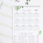 Paarplaner Eukalyptus - 3 Spalten Familienkalender Wandkalender 2024 - Grünschloss