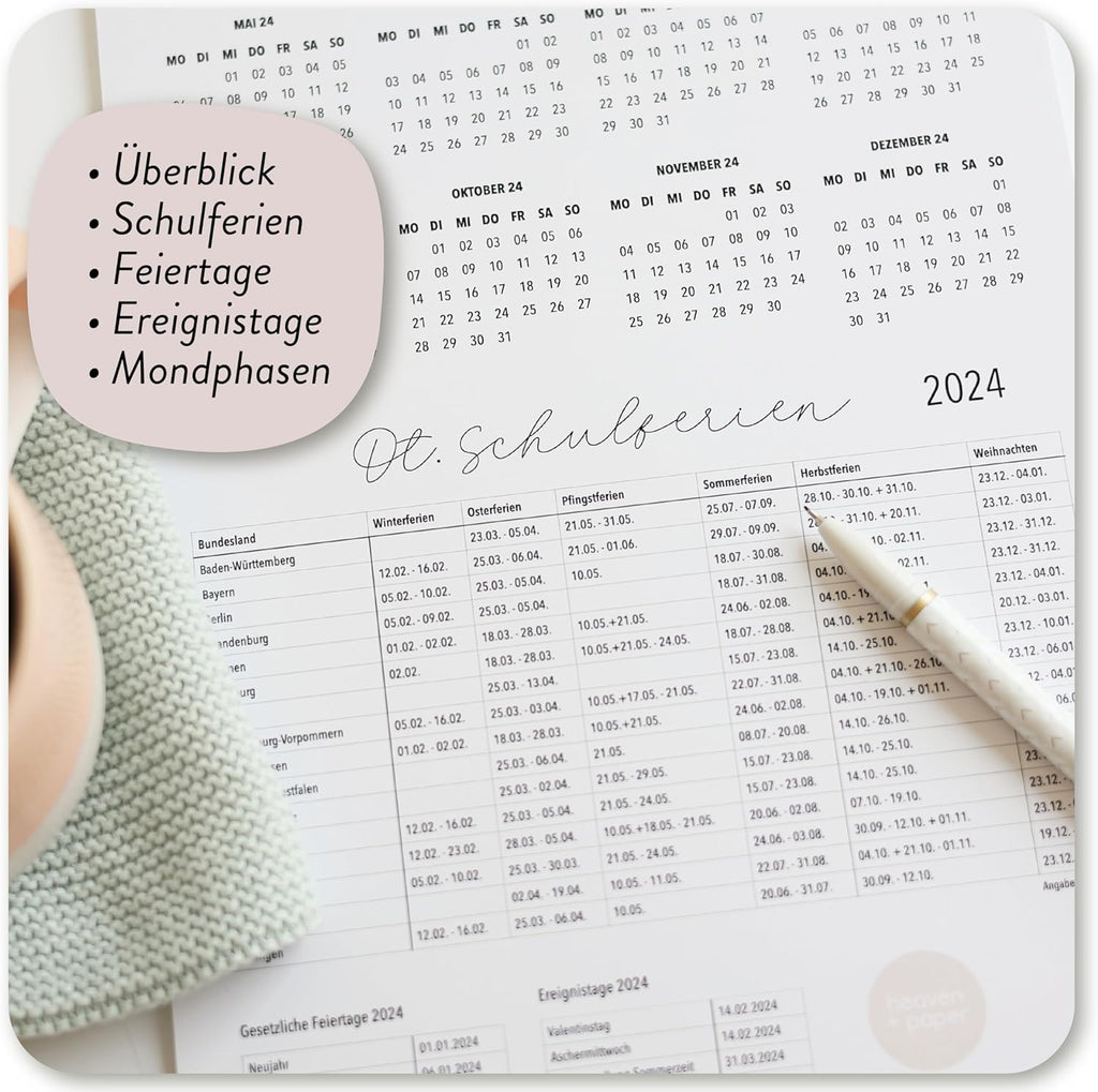 Paarplaner Skandinavisch - 3 Spalten Familienkalender Wandkalender 2024 - Grünschloss