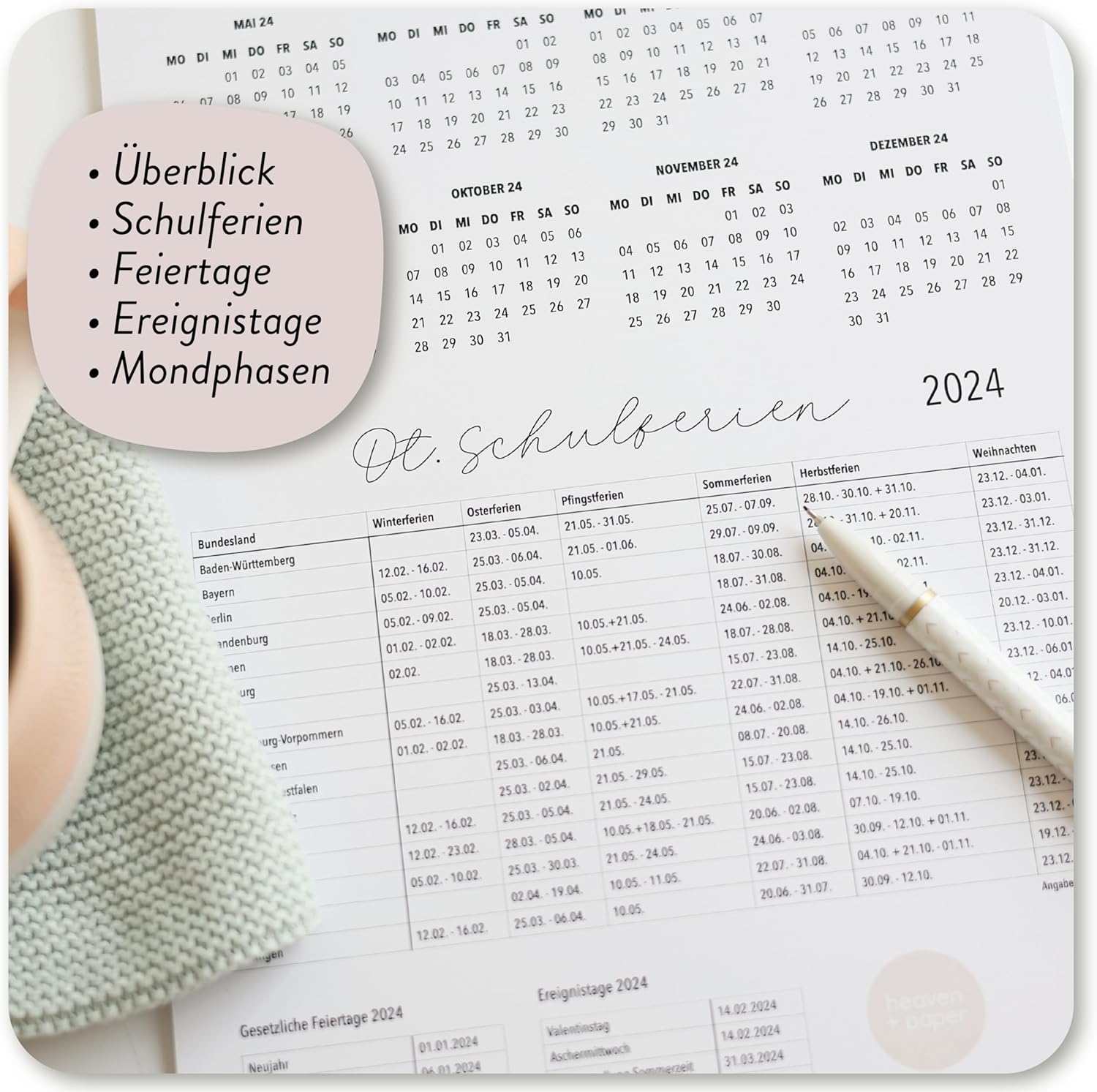 Paarplaner Skandinavisch - 3 Spalten Familienkalender Wandkalender 2024 - Grünschloss
