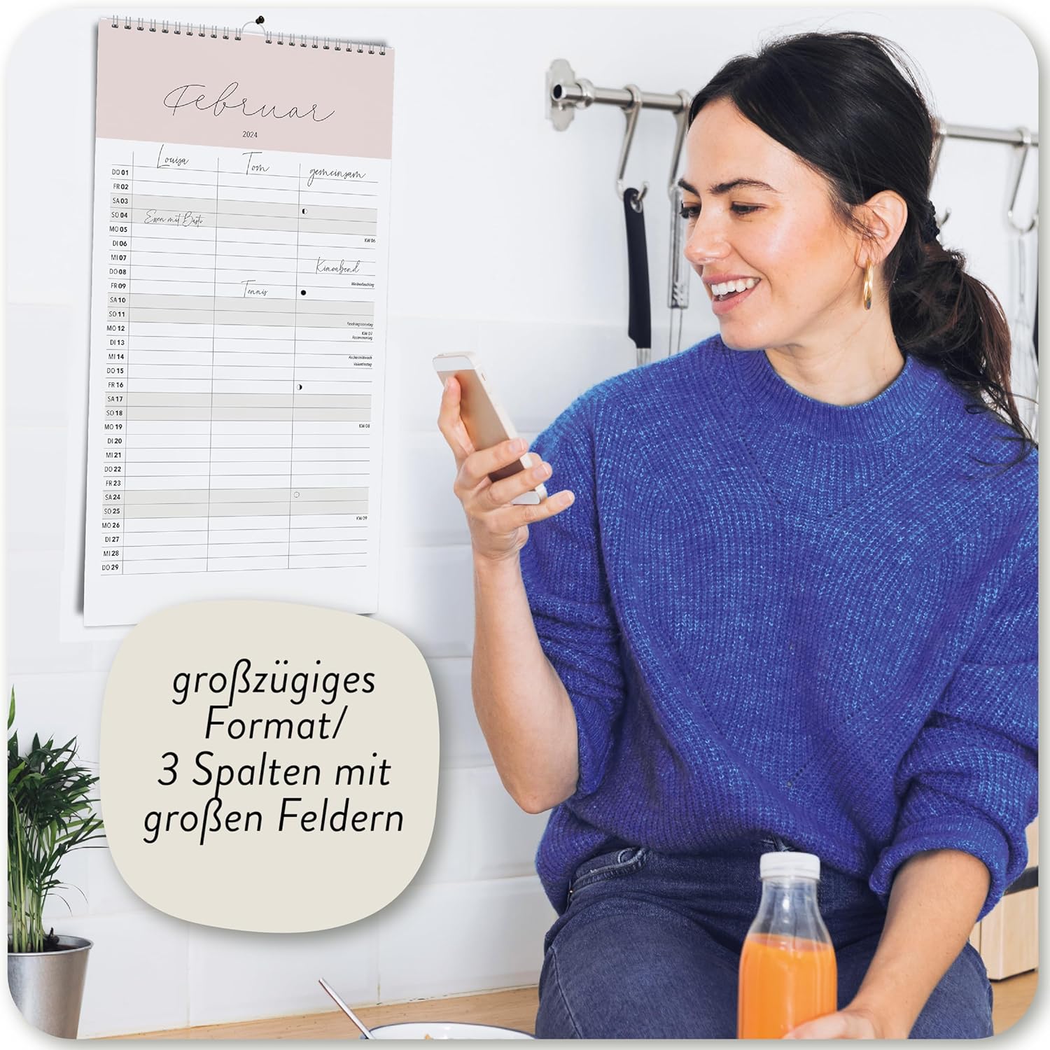 Paarplaner Skandinavisch - 3 Spalten Familienkalender Wandkalender 2024 - Grünschloss