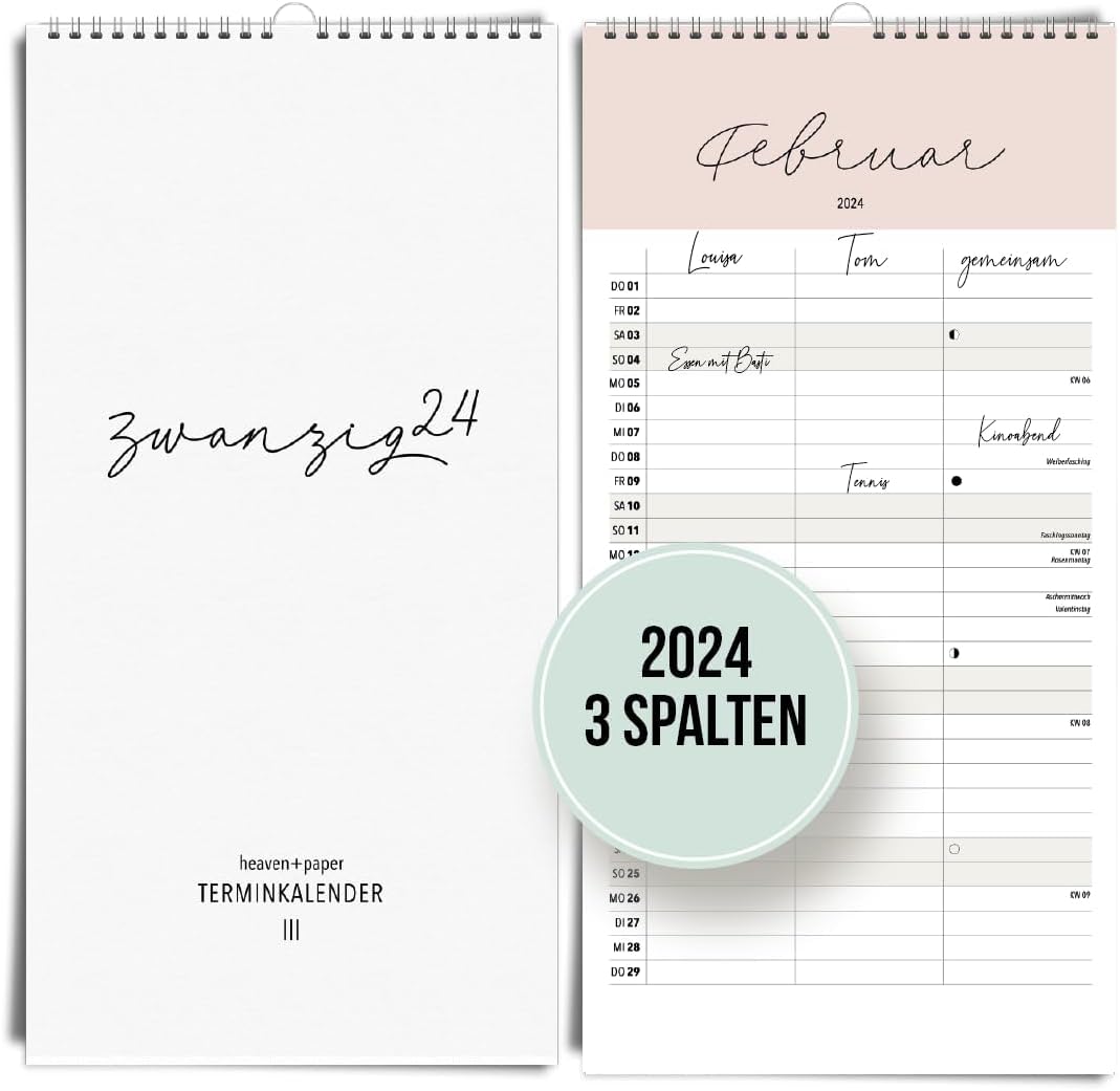 Paarplaner Skandinavisch - 3 Spalten Familienkalender Wandkalender 2024 - Grünschloss