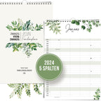 Familienplaner 2024 5 Spalten A3 - XXL Familienkalender 5 Spalten (Eukalyptus) - Grünschloss