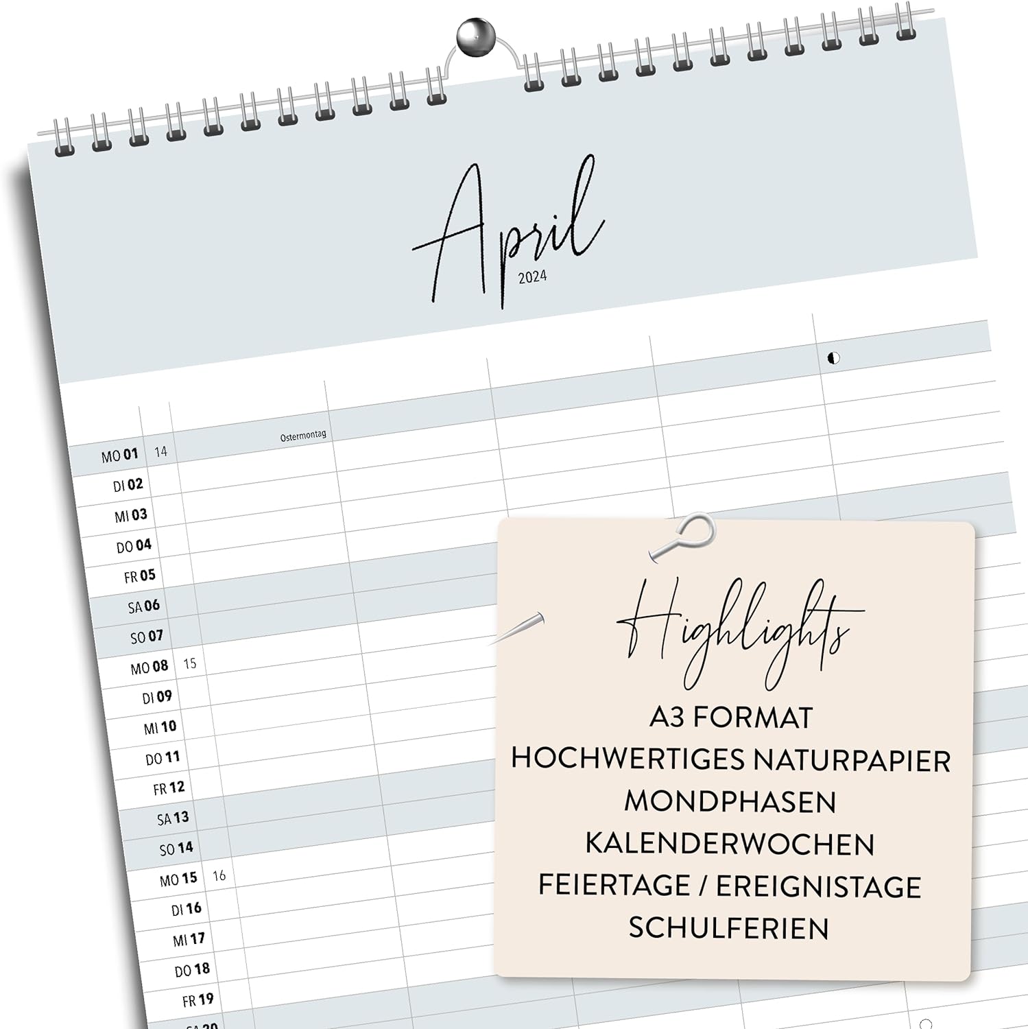 Familienplaner 2024 5 Spalten A3 - XXL Familienkalender 5 Spalten (Skandinavisch) - Grünschloss
