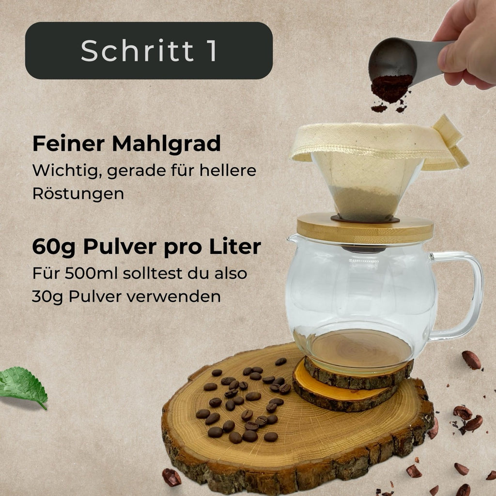 Filterkaffee zubereiten mit handgefertigten Kaffeefiltern aus Leinen 