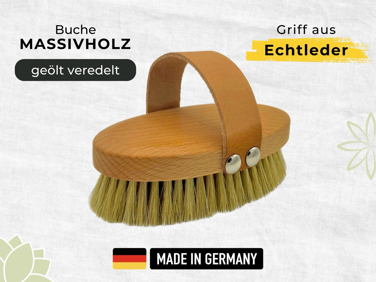 Klosterbürsten aus Buchenholz geölt veredelt mit echtleder griff made in germany