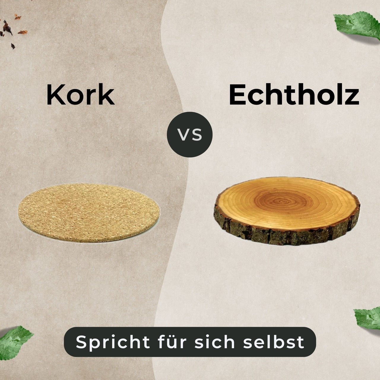 Korkuntersetzer im Vergleich mit Untersetzer Holz