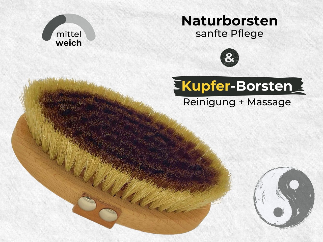 Klosterbürste mit Kupferborsten und Pferdehaar Naturborsten für sanftes Trockenpeeling