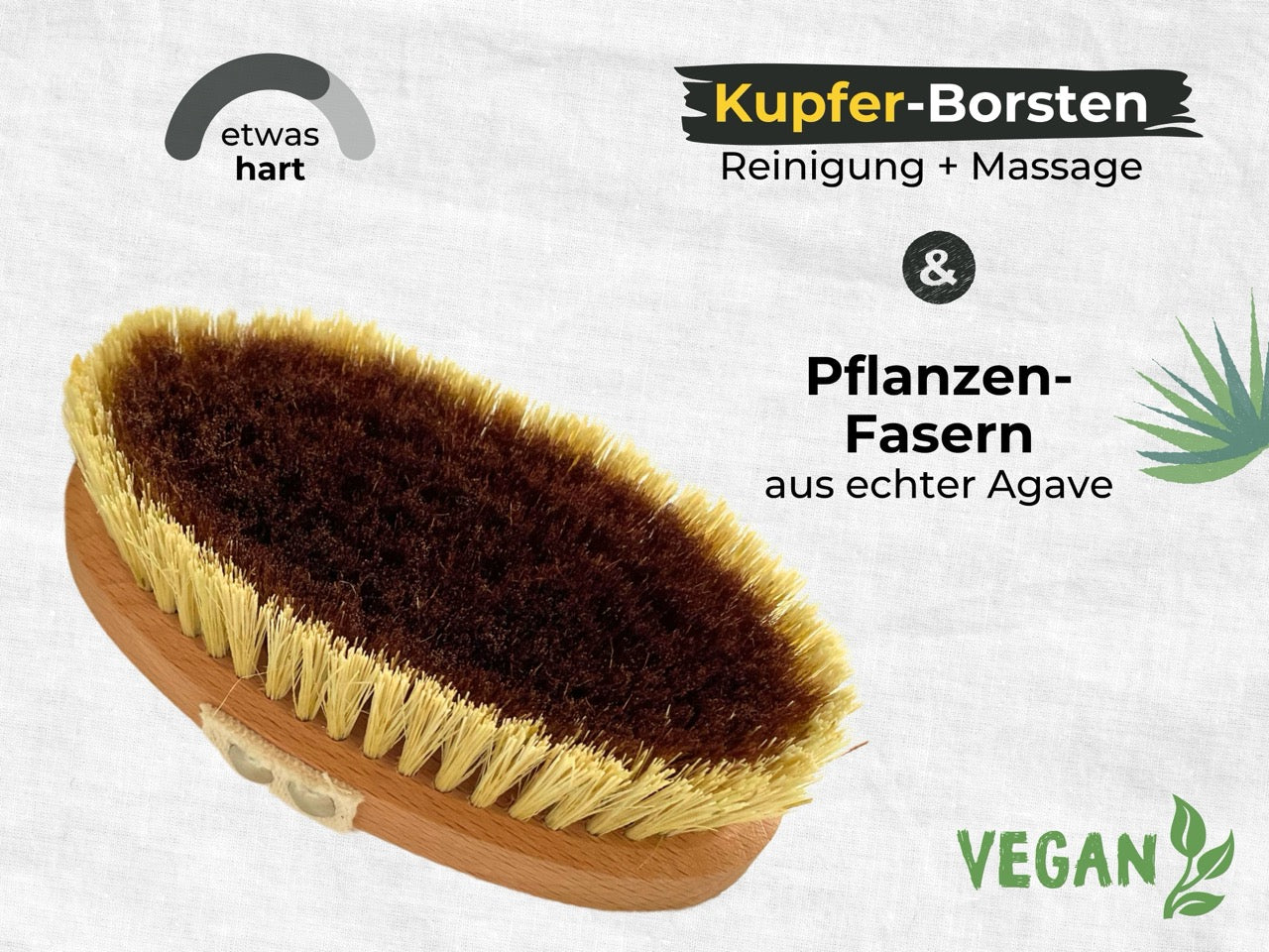 Trockenbürste Körper mit Kupferborsten & Agave Naturborsten (vegan)