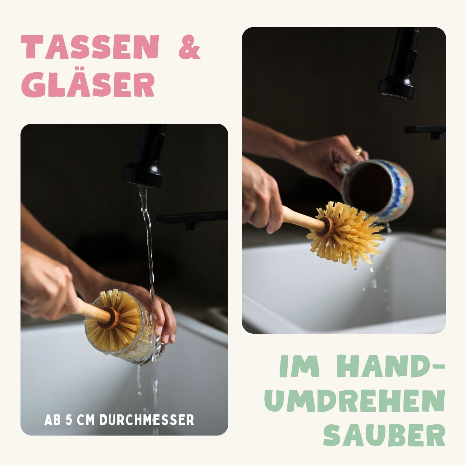 Mixing pot dishwashing brush for Thermomix & glasses - 100% vegan & plastic-free