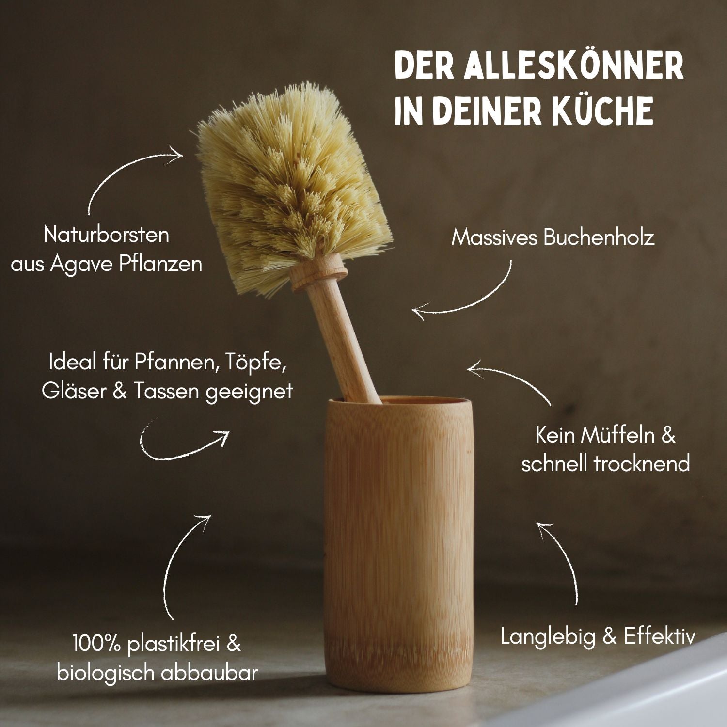 Mixing pot dishwashing brush for Thermomix & glasses - 100% vegan & plastic-free