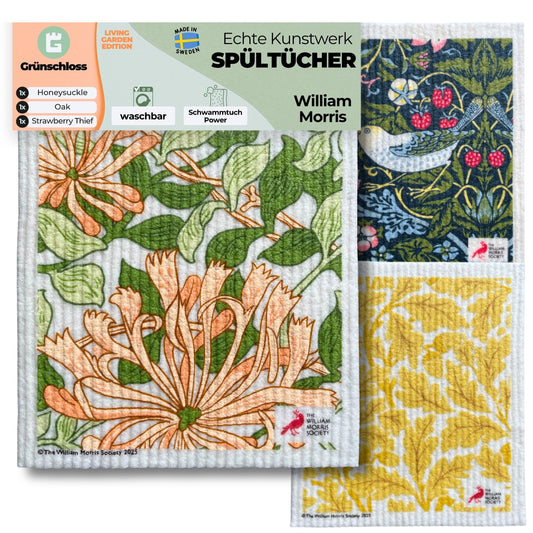 3x Art Spültücher bedruckt Set - William Morris Living Garden