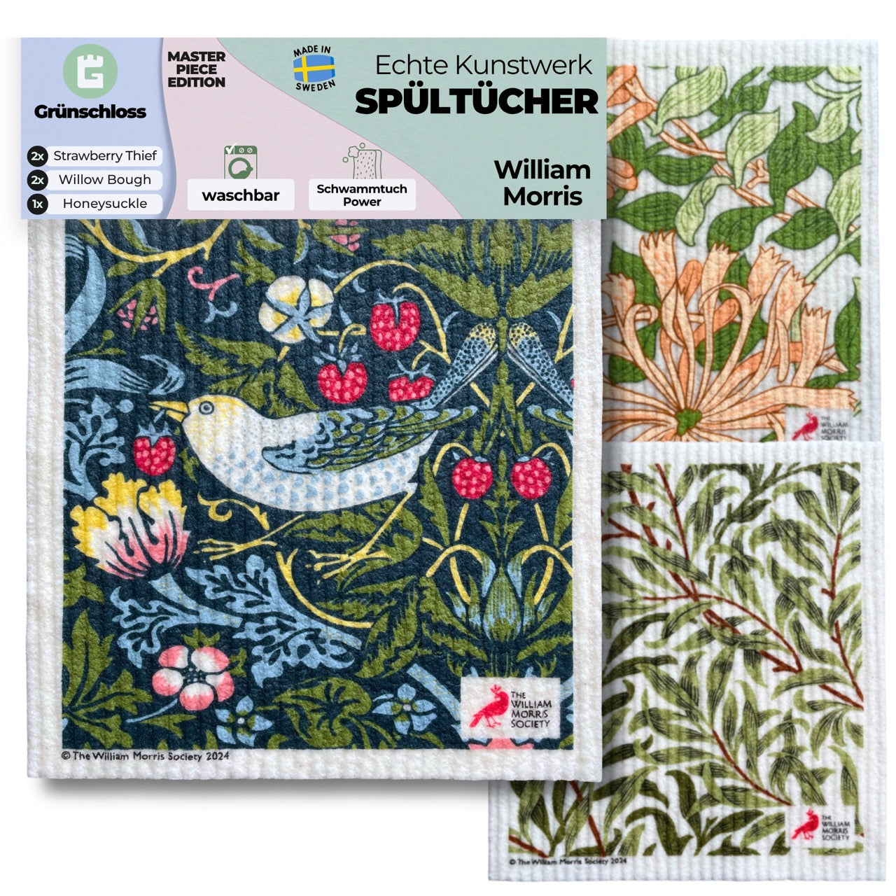 5x Art Spültücher bedruckt Set - William Morris Meisterwerke
