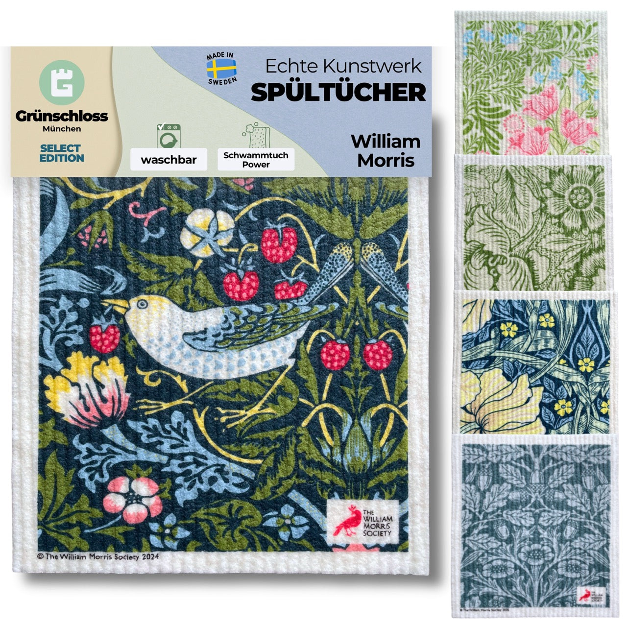 5x Art Spültücher bedruckt Set - William Morris Select Edition