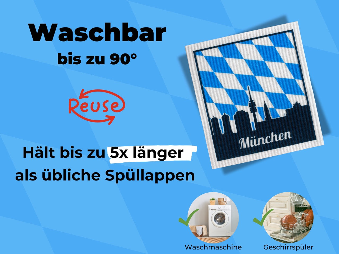 München Spültücher bedruckt Set (5x) - Souvenir & Geschenkidee