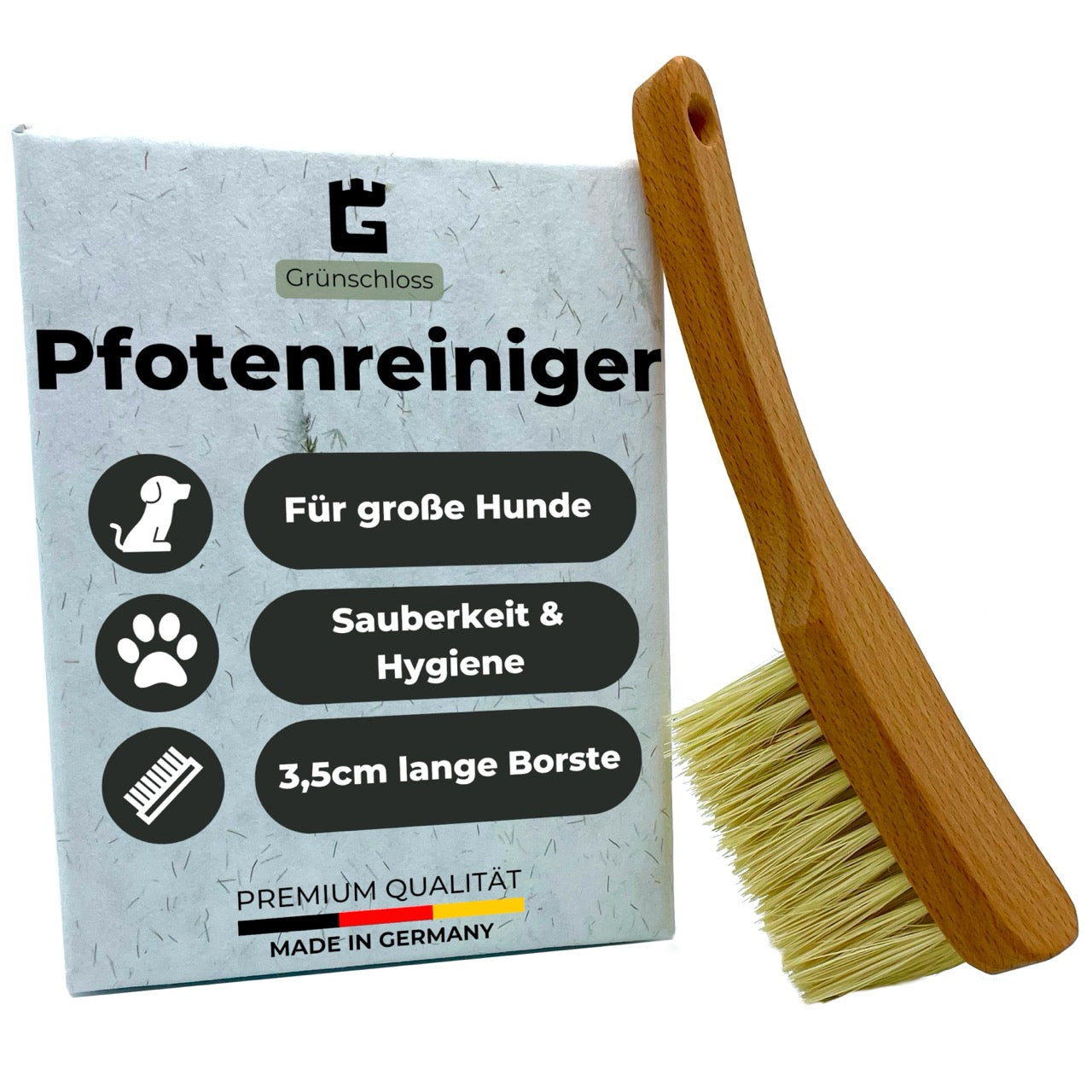 Pfotenbürste für große Hunde aus Holz mit langen Naturborsten