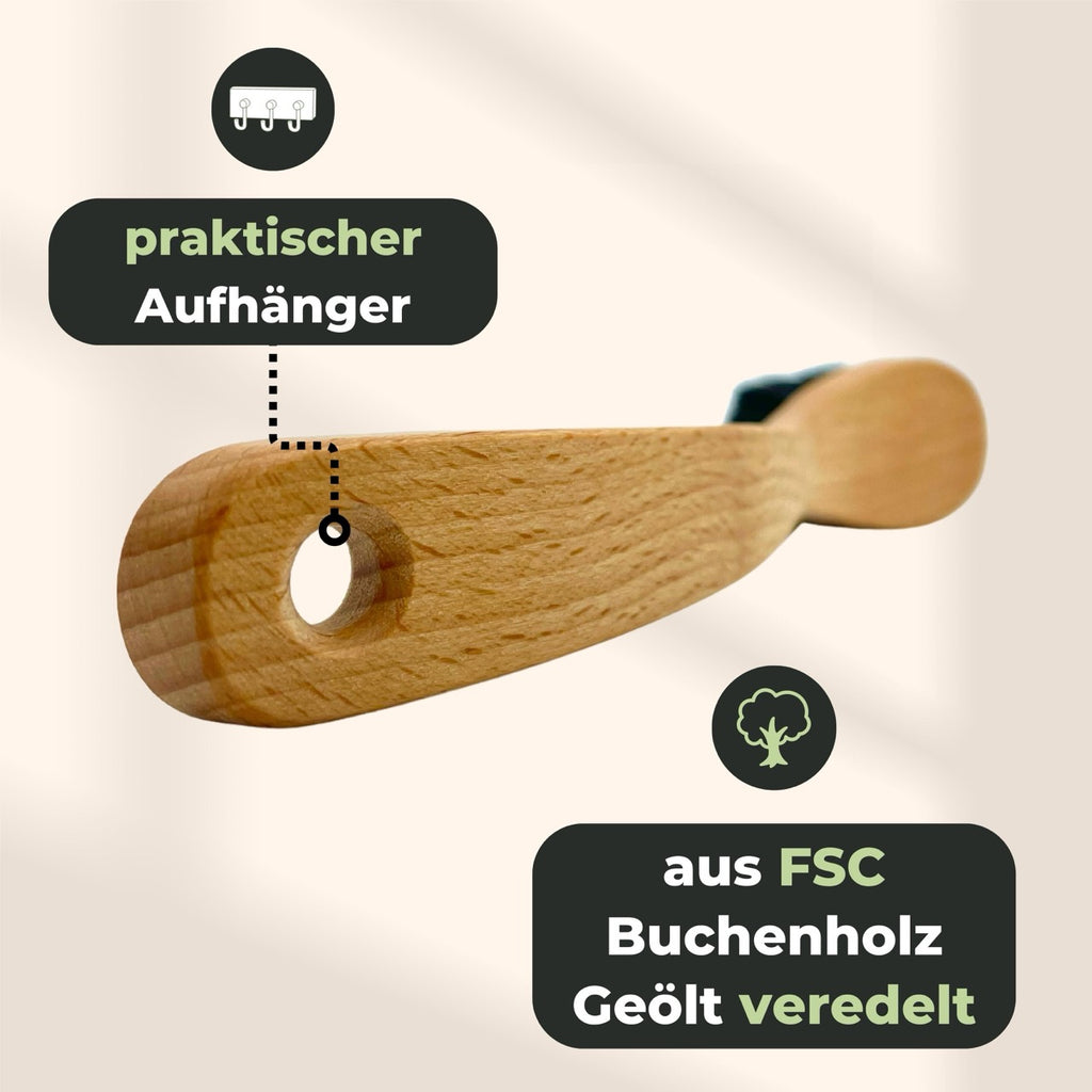 Schuhbürste Holz hergestellt aus FSC Buchenholz geölt mit praktischem aufhänger