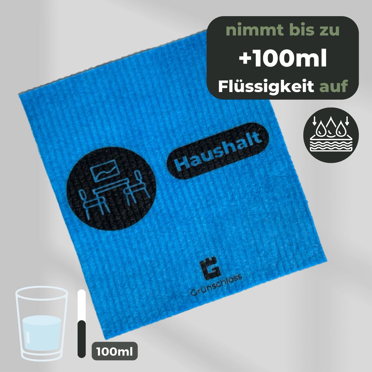 Extra saugstarkes Schwammtuch nimmt bis zu 100 ml flüssigkeit auf