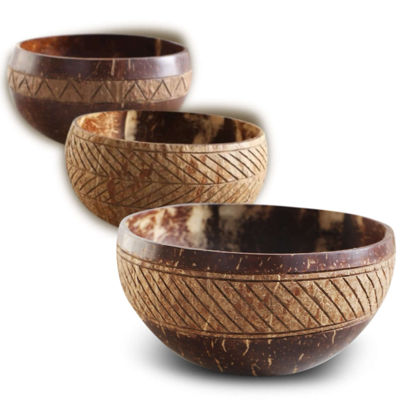 3x Kokosnuss Schalen Set Boho (XL) + Indie (M) + Aztec (M)