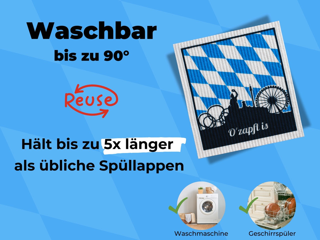 O'Zapft Is - Spültücher bedruckt Set (5x) als Wiesn Souvenir