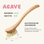 Agave Spülbürste aus Holz mit Naturborsten, 23 cm lang, ideal für Ecken und Zwischenräume