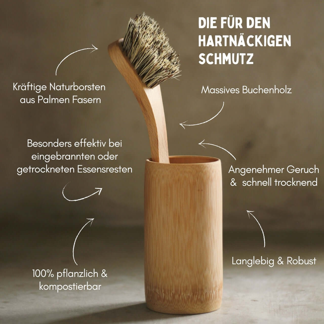 2er Set Kurz Splbrste Holz Mit Halter - Bambus Topfbrste Naturborsten  Sisal & Kokos Fr Tpfe Pfannen