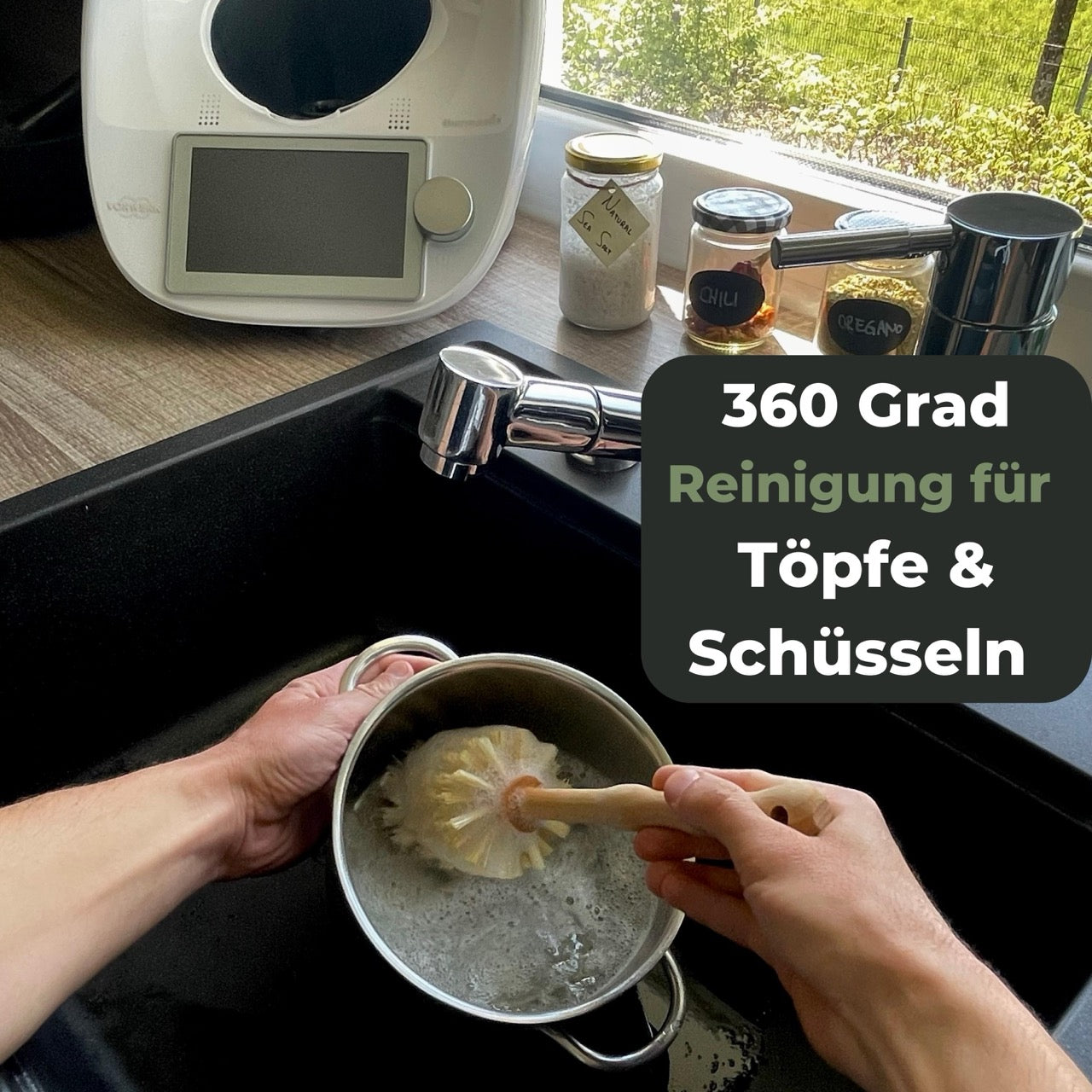 360 Grad Reinigung für Töpfe und Schüsseln