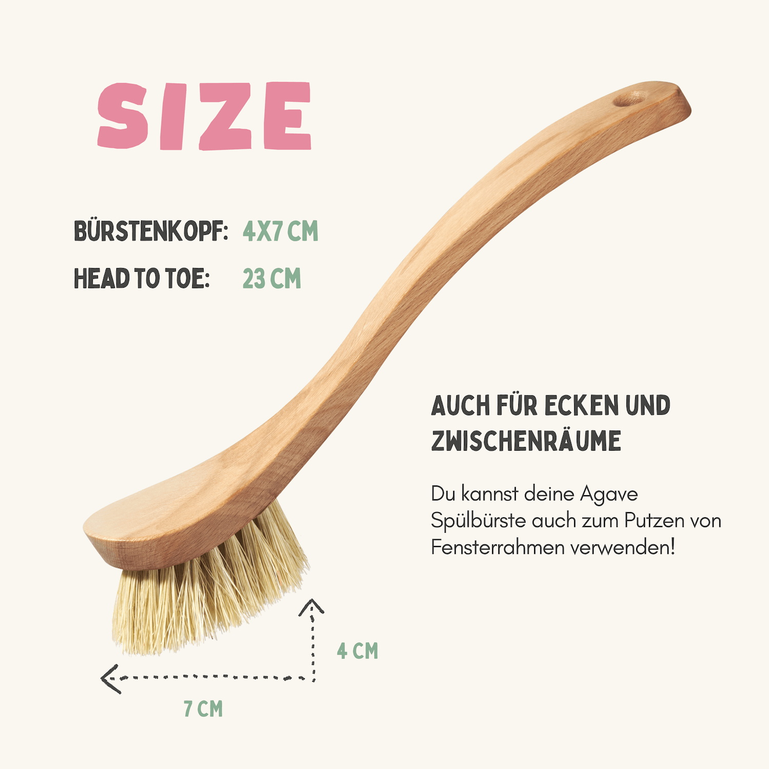 Spülbürste Holz Naturborsten aus Agave (soft) Plastikfrei + Vegan