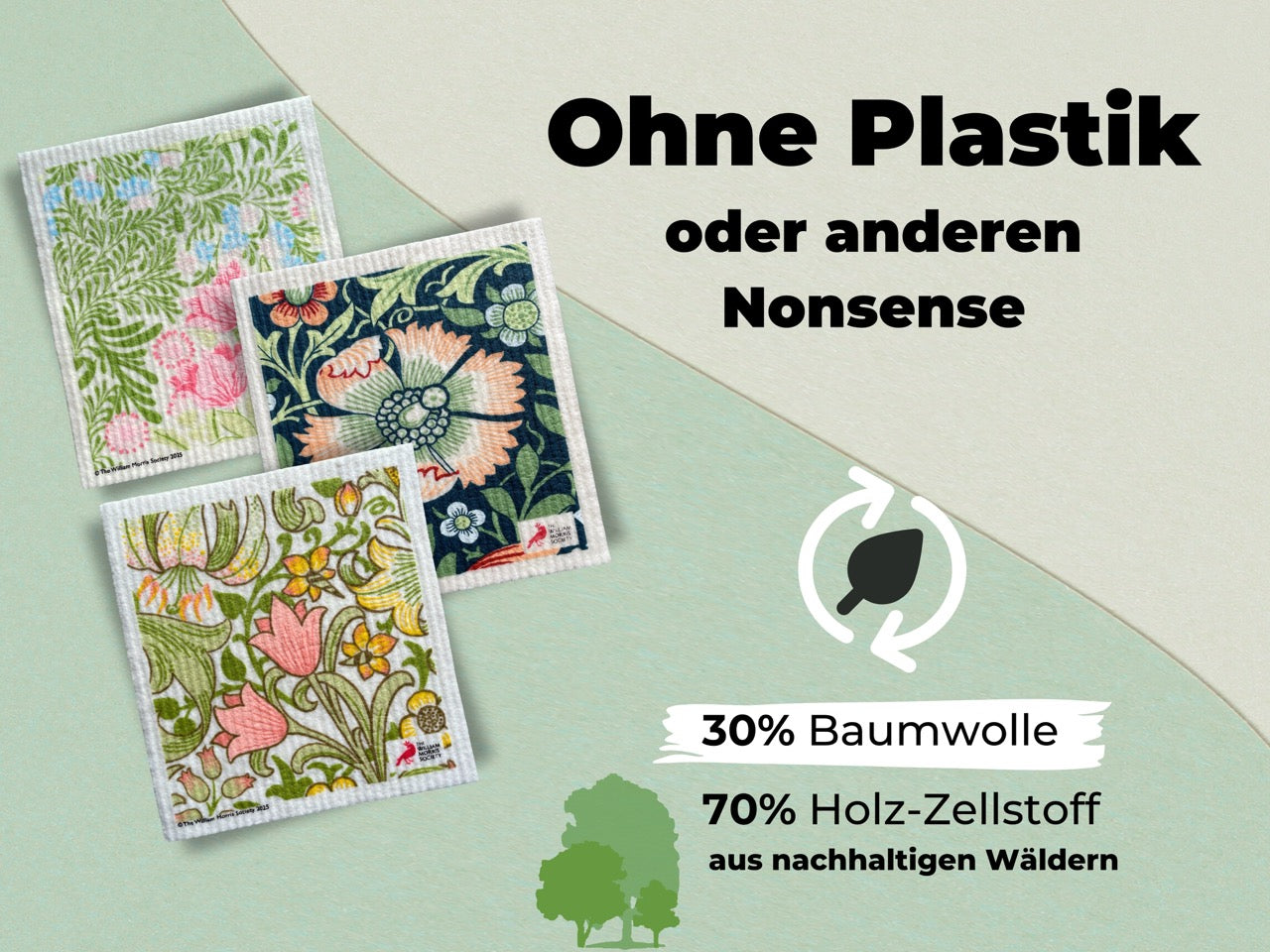 5x Art Spültücher bedruckt Set - William Morris Flower Garden
