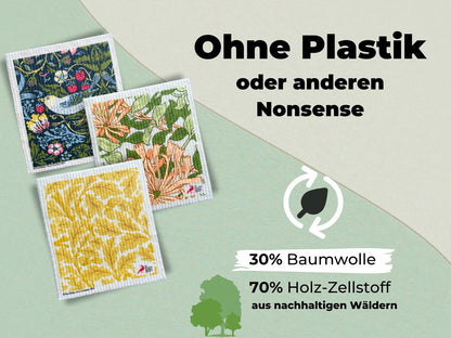 3x Art Spültücher bedruckt Set - William Morris Living Garden