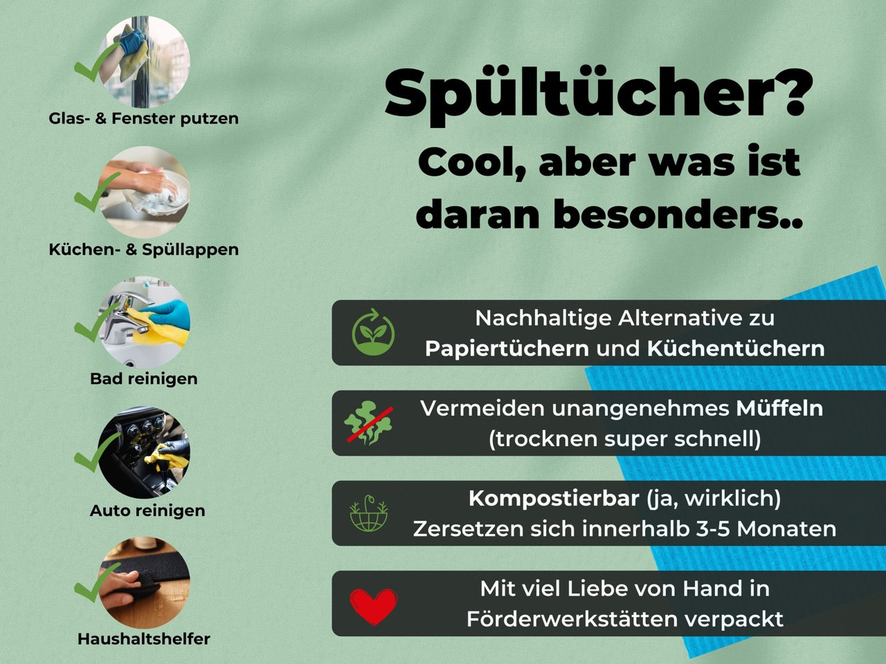 8x Elegance Putzlappen bunt - Reinigungstücher waschbar & nachhaltig