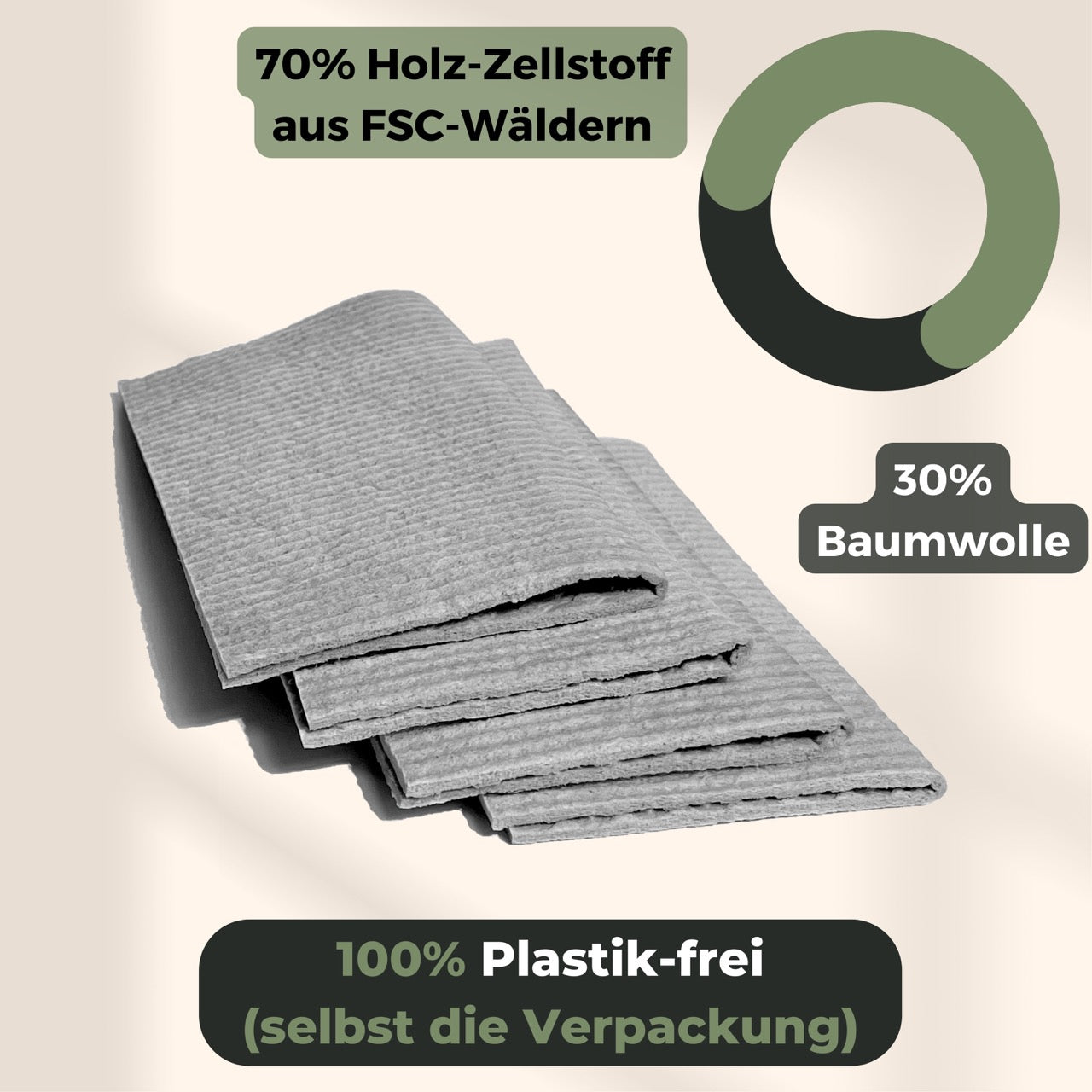 Graue Spültücher aus Baumwolle und Holz Zellstoff - 100% Plastikfrei