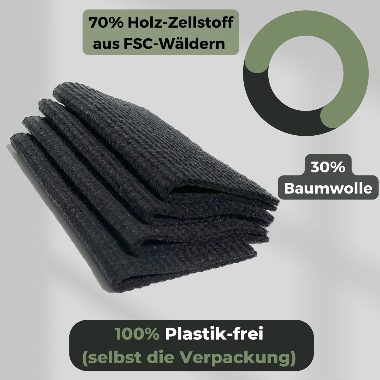 Spültücher schwarz aus Baumwolle und Holz Zellstoff - 100% Plastikfrei